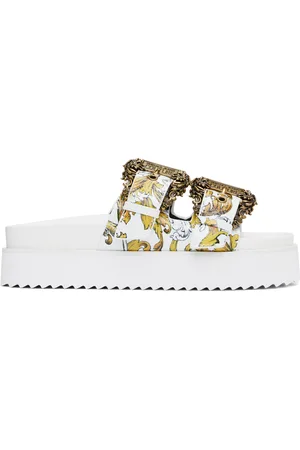 VERSACE White & Gold Outline Barocco Arizona Sandals
