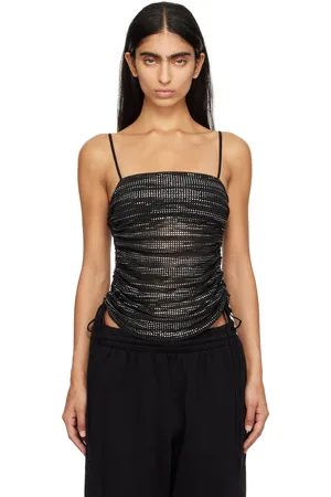 Alexander Wang Black Crystal Hotfix Ruched Camisole