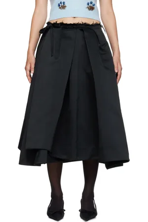 Shushu/Tong Black Irregular Pleated Midi Skirt