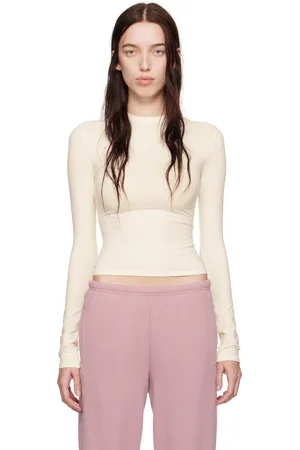 SKIMS Off-White Cotton Jersey Long Sleeve T-shirt