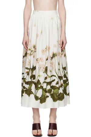 Erdem White Gathered Midi Skirt