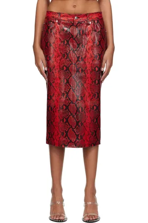 Alexander Wang Red Snake-Embossed Leather Midi Skirt