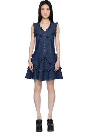 Anna Sui Navy Ruffle Midi Dress