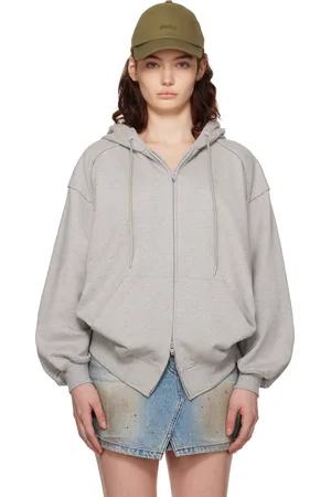 JUUN.J Gray Lettering Zip-Up Hoodie