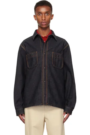 Moncler Blue Logo Patch Denim Overshirt