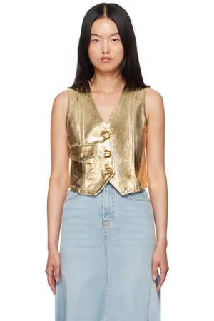 Ganni Gold Foil Denim Vest