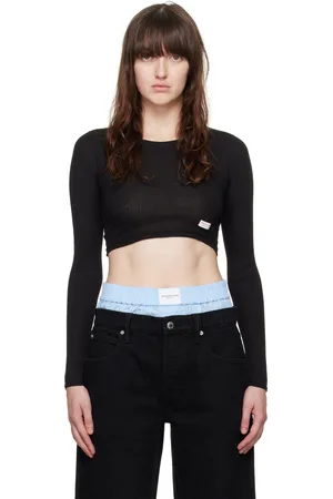 Alexander Wang Black Cropped Long Sleeve T-Shirt