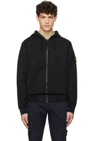 Stone Island Black Organic Diagonal Fleece Old Effect Hoodie