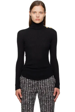 Balmain Black Buttoned Turtleneck