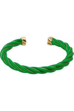 Bottega Veneta Green & Gold Twist Cuff Bracelet