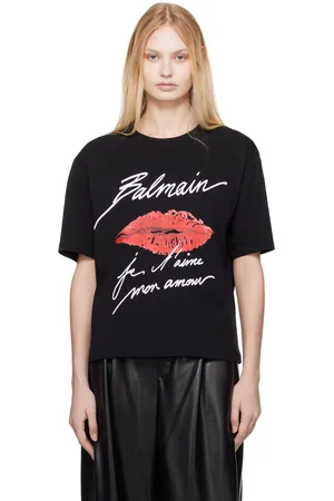 Balmain Black Short-Sleeved Kiss Print T-shirt
