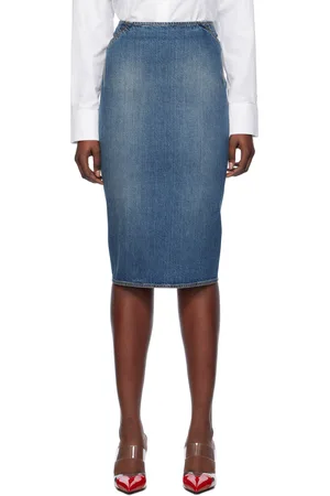Alaïa Blue Pencil Denim Midi Skirt