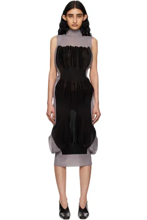 Issey Miyake Gray & Black Shaped Nude Midi Dress