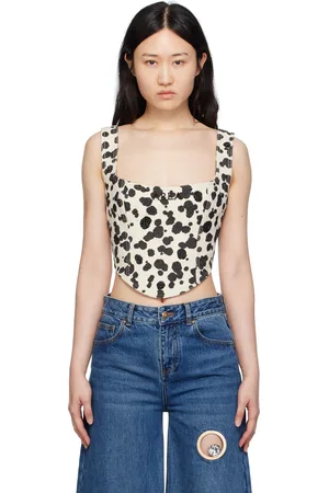 AREA Off-White Dalmatian Denim Tank Top