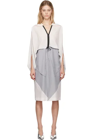 Issey Miyake Gray & Off-White Convex Midi Dress