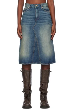 Ganni Blue Heavy Washed Denim Midi Skirt