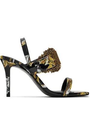 VERSACE Black Logo Couture Emily Slingback Heeled Sandals