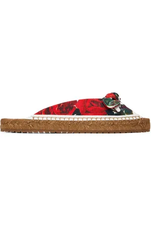 Dolce & Gabbana Red & White Espadrillas Flat Sandals
