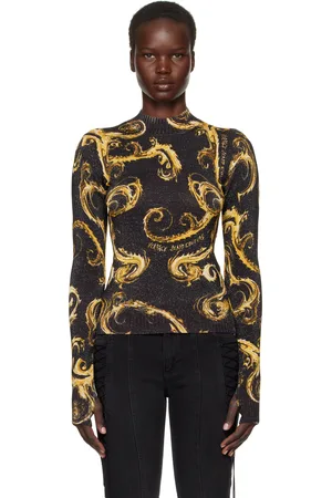VERSACE Black & Gold Chromo Couture Lurex Knit Sweater