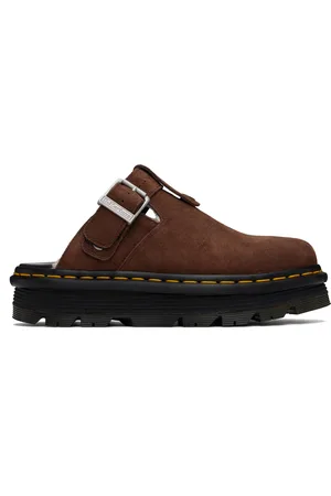 Dr. Martens Brown Zebzag Suede Slingback Platform Mules