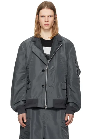 SACAI Blue Nylon Twill Bomber Jacket