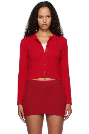 Frankies Bikinis Red Dudley Cable Knit Cardigan