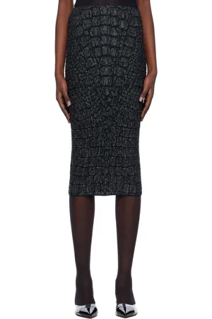 Alaïa Gray Croc-Effect Midi Skirt