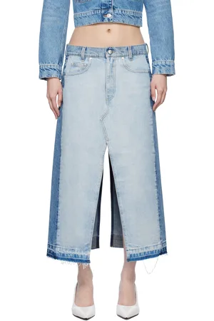Stella McCartney Blue Contrast Panel Denim Midi Skirt