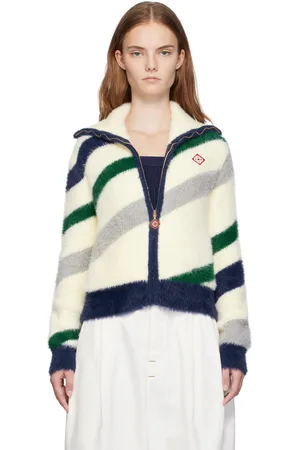 Casablanca Off-White Striped Fluffy Zip Up Jacket