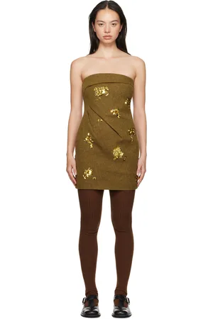 Shushu/Tong Brown Bow Pintuck Pleated Minidress