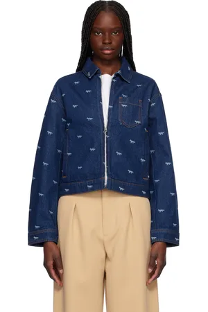 Maison Kitsuné Navy Zipped Cropped Denim Jacket
