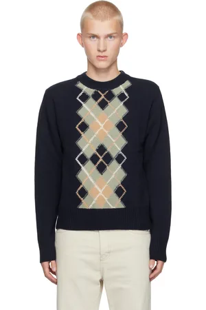 Ami Navy Argyle Crew Neck Sweater