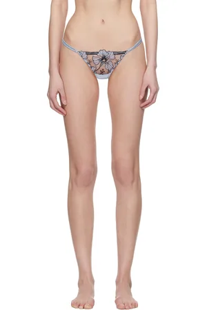 FLEUR DU MAL Blue Harper Embroidery V-String Thong