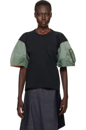 SACAI Navy & Khaki Nylon Twill x Cotton Jersey T-shirt