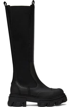 Ganni Black Stitch Cleated High Chelsea Boots