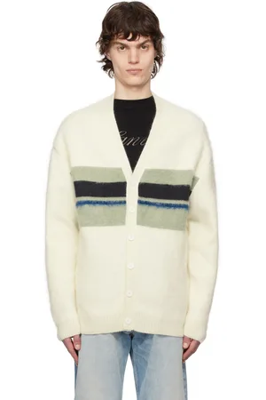 Lanvin Off-White & Green Striped Brushed Mohair Cardigan