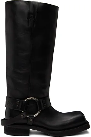Acne Studios Black Leather Buckle Tall Boots