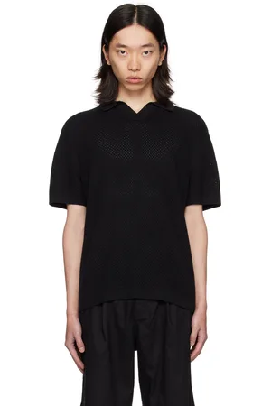 Reigning Champ Black Cotton Linen Victor Polo