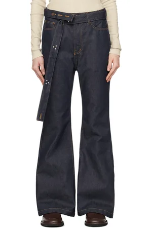 OPEN YY Navy Belted Loose Bootcut Jeans