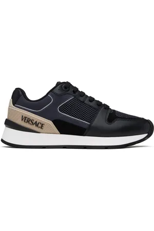 VERSACE Black & Gray Calf Leather Sneakers