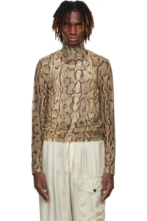 DRIES VAN NOTEN Beige Snakeskin Print Turtleneck