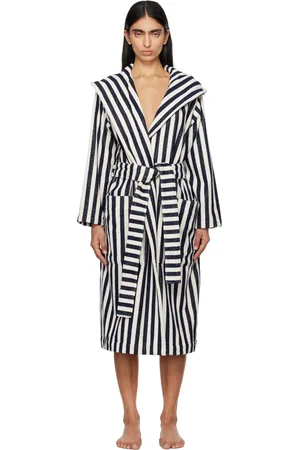 Tekla Black & White Terry Hooded Bathrobe