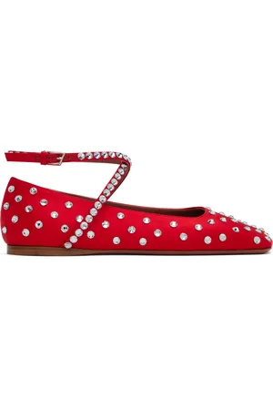 Amina Muaddi Ane Crystal Lace Up Ballerina Flats