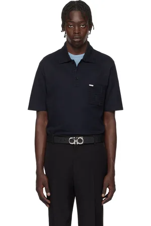 Salvatore Ferragamo Navy Jacquard Pocket Polo