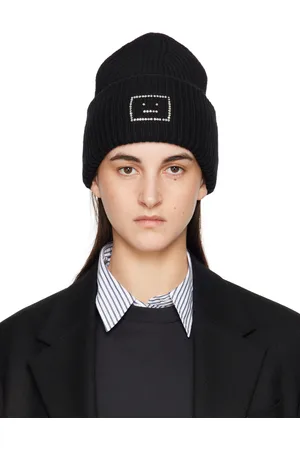 Acne Studios Black Embellished Face Logo Beanie