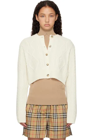 Burberry Off-White Cropped Aran Wool Blend Cardigan