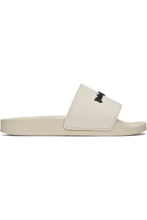 Palm Angels Beige Classic Logo Pool Slides