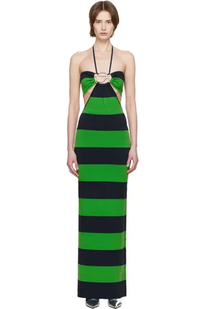 COPERNI Green & Navy Knitted Striped Halter Maxi Dress