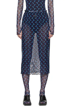 Marine Serre Navy Moon Printed Midi Skirt