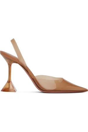 Amina Muaddi Tan Holli Glass Sling Heels